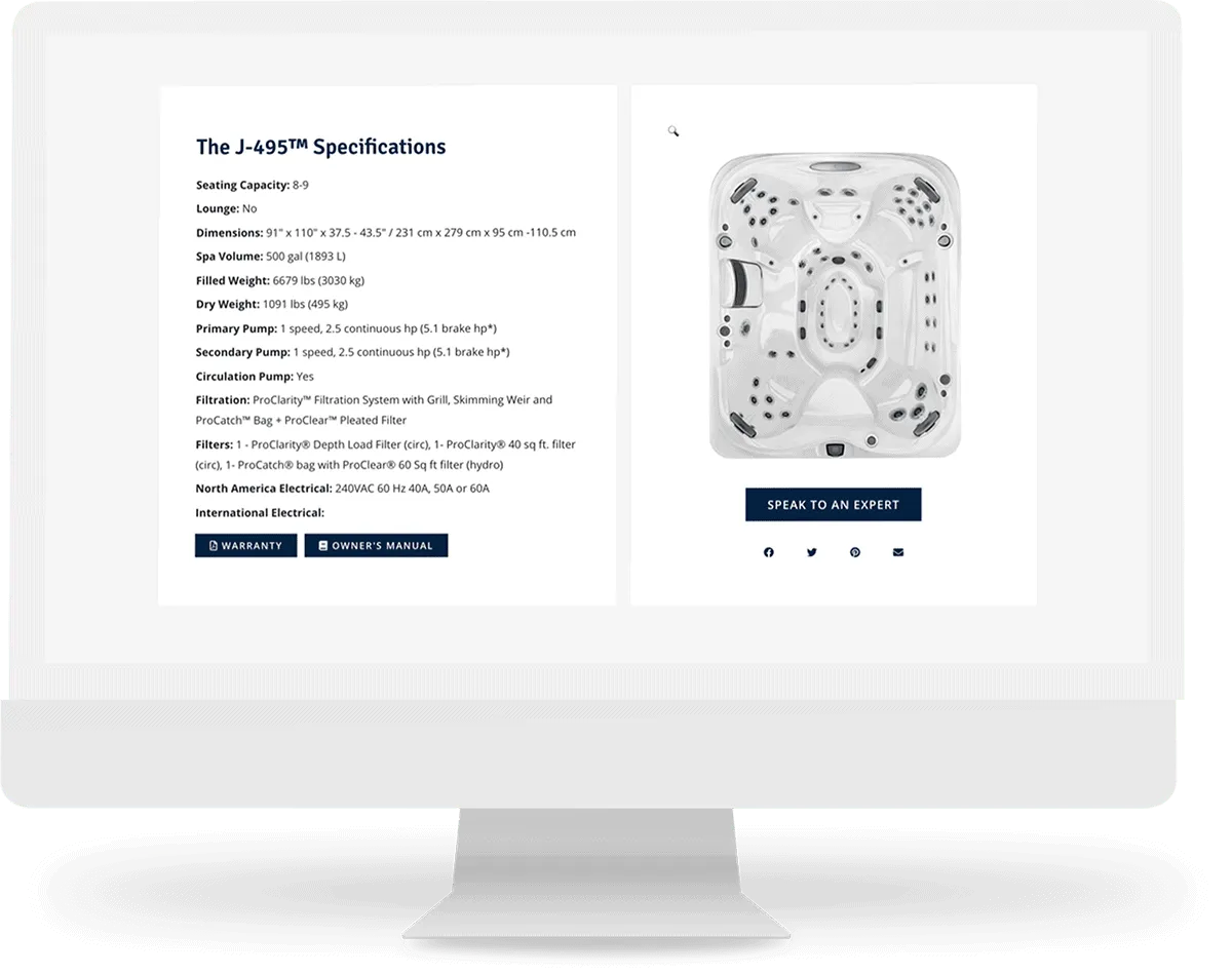 hot tub model page specs