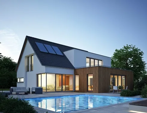 Modern home with an in-ground pool, build by reputable pool builders